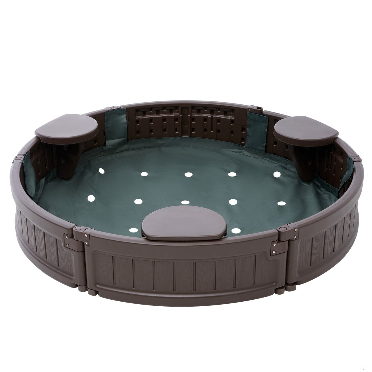 Kids Round Sandbox with Cover, 47.2" Outdoor Sand Pit with Seats and Bottom Liner